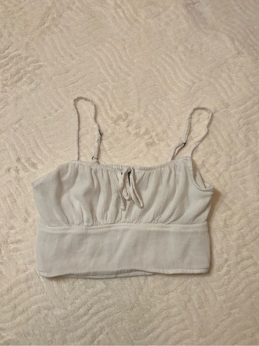 Hollister Ivory Ribbed Cropped Camisole with Tie Front